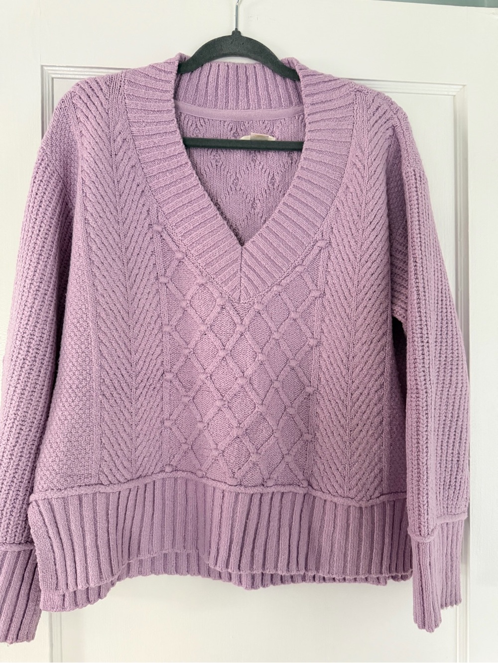 Anthropologie Lavender V-Neck Cable Knit Sweater